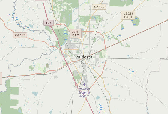 Map of Valdosta, Georgia and the surrounding area